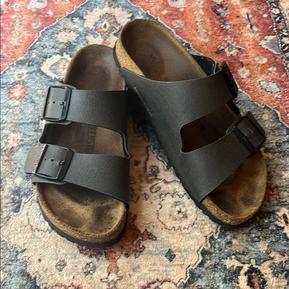 Size 38 Birkenstock Arizona Slide Sandals Dark Grey Leather